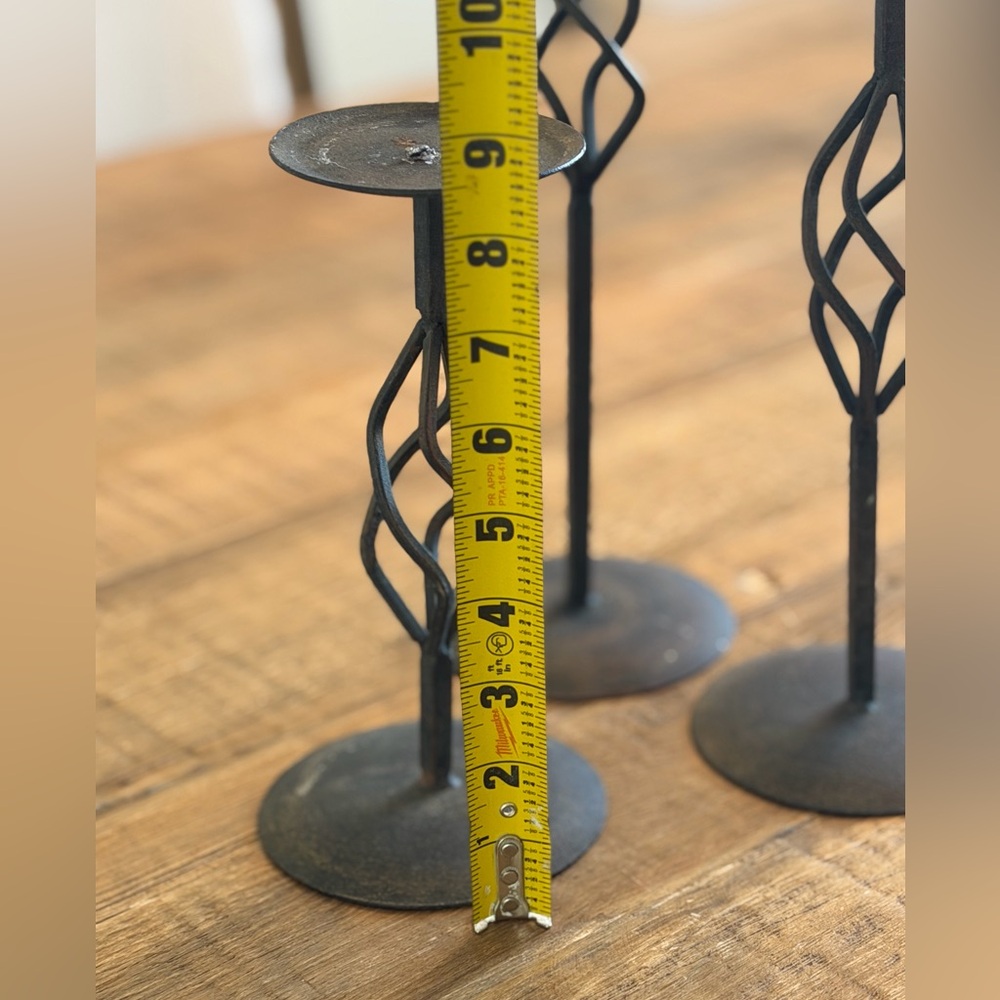 3 Vintage Hand Forged Candlesticks Set. Black Basket Weave w/Patina 14” 11” 8.5” - Picture 10 of 15